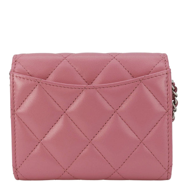 Chanel Classic Mini Flap Quilted Lambskin Leather Card Holder On Chain Pink