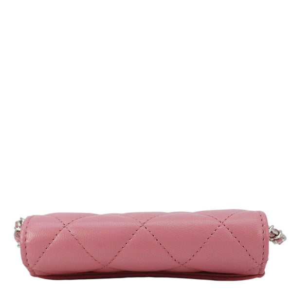 Chanel Classic Mini Flap Quilted Lambskin Leather Card Holder On Chain Pink