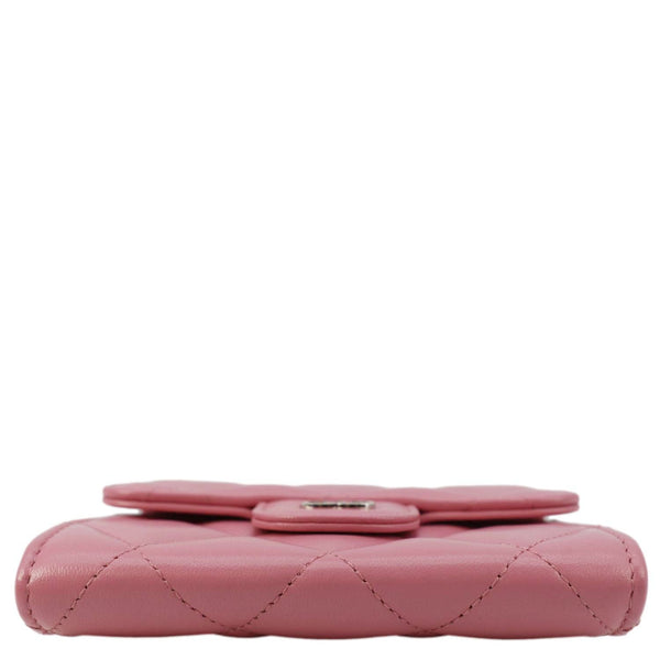 Chanel Classic Mini Flap Quilted Lambskin Leather Card Holder On Chain Pink