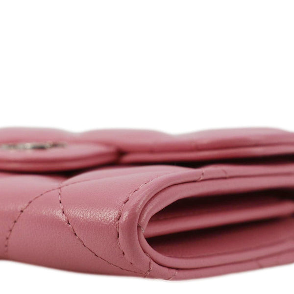 Chanel Classic Mini Flap Quilted Lambskin Leather Card Holder On Chain Pink
