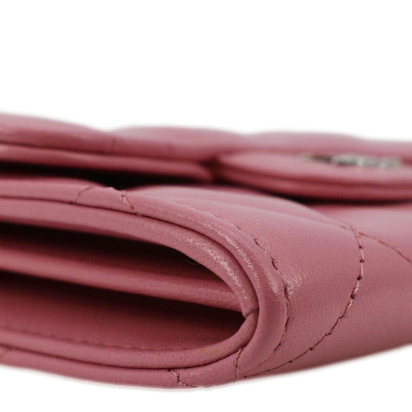 Chanel Classic Mini Flap Quilted Lambskin Leather Card Holder On Chain Pink