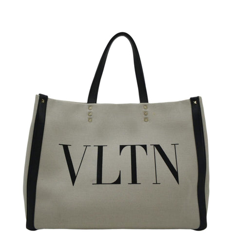 VALENTINO GARAVANI VLNT Small Canvas Tote Bag Cream
