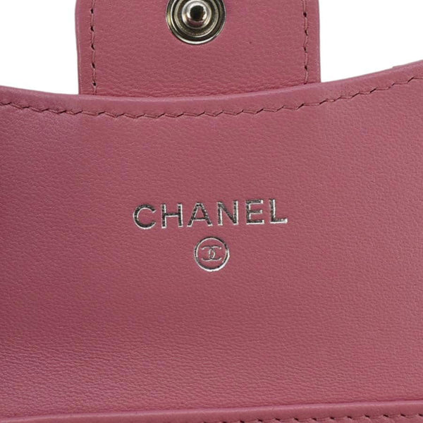 Chanel Classic Mini Flap Quilted Lambskin Leather Card Holder On Chain Pink