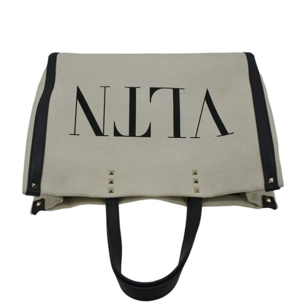 VALENTINO GARAVANI VLNT Small Canvas Tote Bag Cream