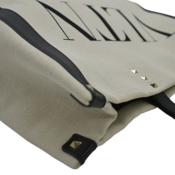 VALENTINO GARAVANI VLNT Small Canvas Tote Bag Cream
