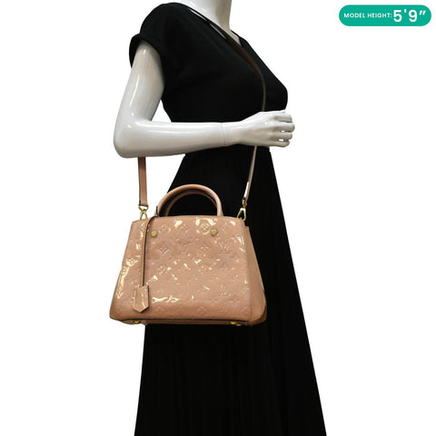 LOUIS VUITTON Montaigne BB Vernis Leather Tote Shoulder Bag Dusty Pink