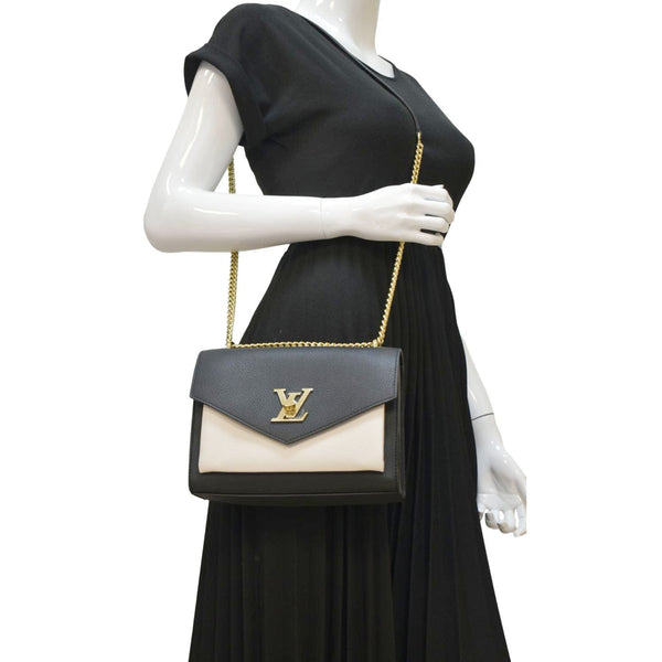 LOUIS VUITTON Mylockme Calf Leather Chain Shoulder Bag Creme