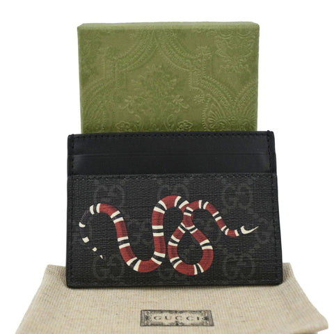 GUCCI Kingsnake Print GG Supreme Monogram Card Case Black 451277