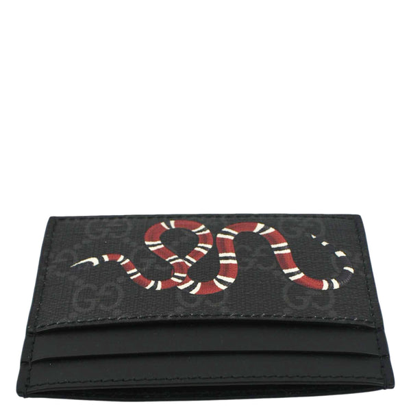 GUCCI Kingsnake Print GG Supreme Monogram Card Case Black 451277