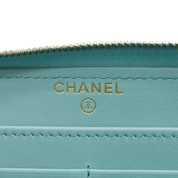 CHANEL Zip Around Quilted Caviar Leather Wallet Turquoise