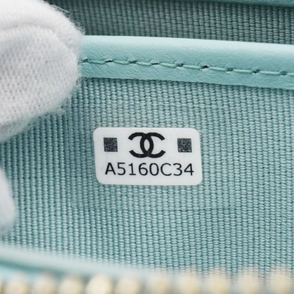 CHANEL Zip Around Quilted Caviar Leather Wallet Turquoise