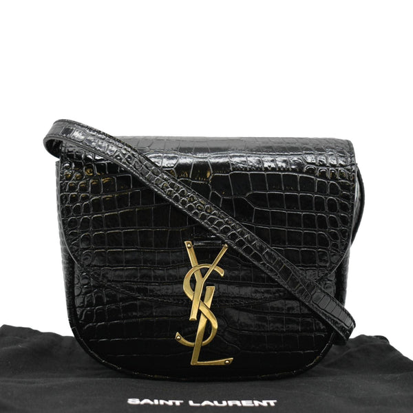 YVES SAINT LAURENT Kaia Small Embossed Leather Satchel Bag Black