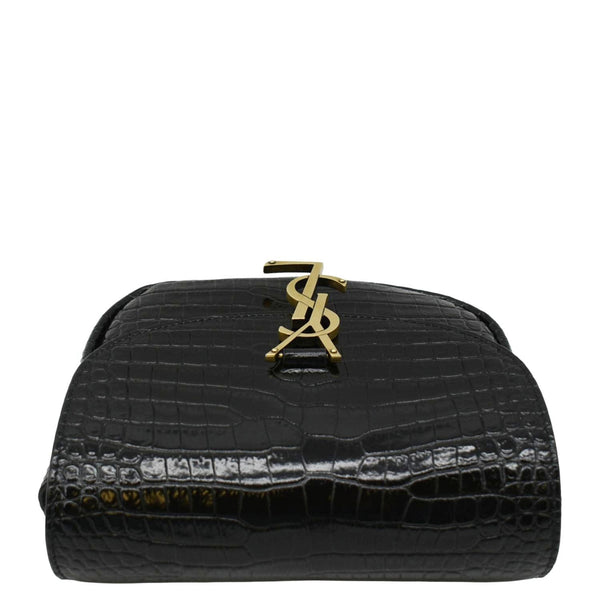 YVES SAINT LAURENT Kaia Small Embossed Leather Satchel Bag Black