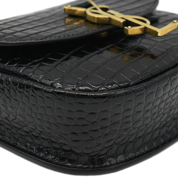 YVES SAINT LAURENT Kaia Small Embossed Leather Satchel Bag Black
