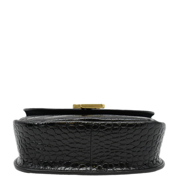 YVES SAINT LAURENT Kaia Small Embossed Leather Satchel Bag Black