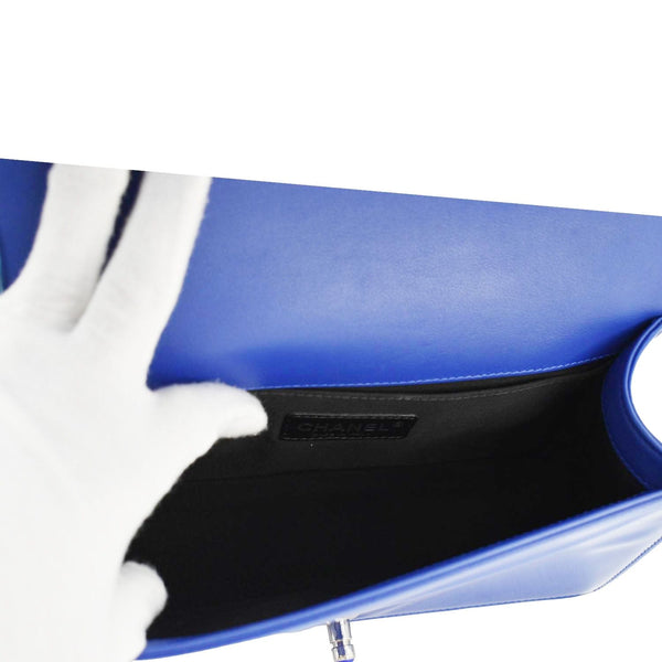 CHANEL Boy Flap Old Medium Plexiglass Patent Leather Crossbody Bag Blue