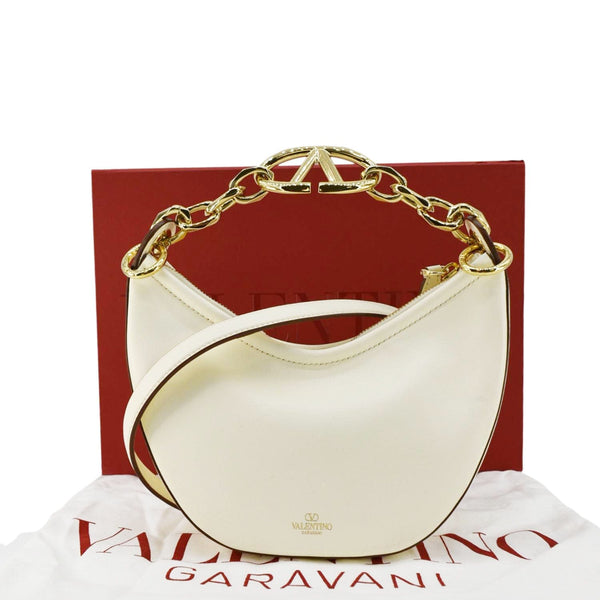 VALENTINO VLogo Moon Mini Nappa Leather Hobo Bag White