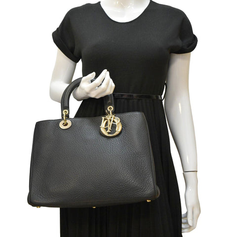 CHRISTIAN DIOR Diorissimo Leather Tote Shoulder Bag Black