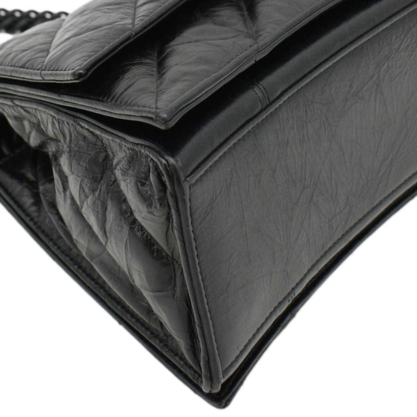 BALENCIAGA Hourglass Medium Crushed Leather Chain Wallet Shoulder Bag Black