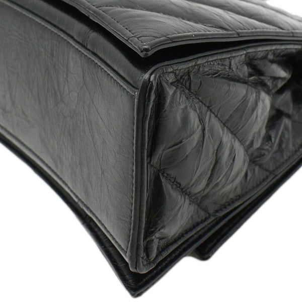 BALENCIAGA Hourglass Medium Crushed Leather Chain Wallet Shoulder Bag Black