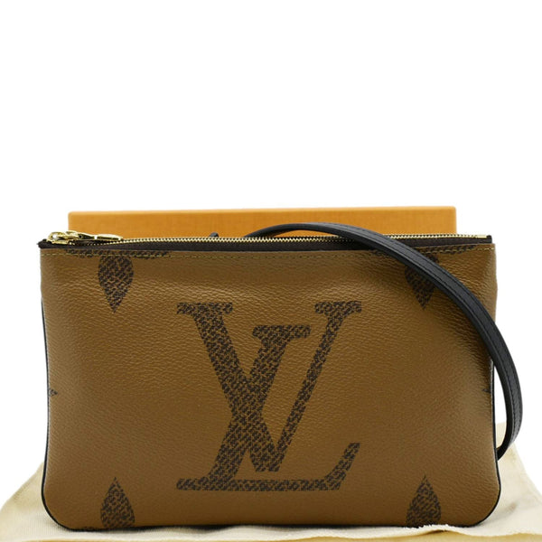 LOUIS VUITTON Double Zip Pochette Giant Monogram Reverse Canvas Crossbody Bag Brown
