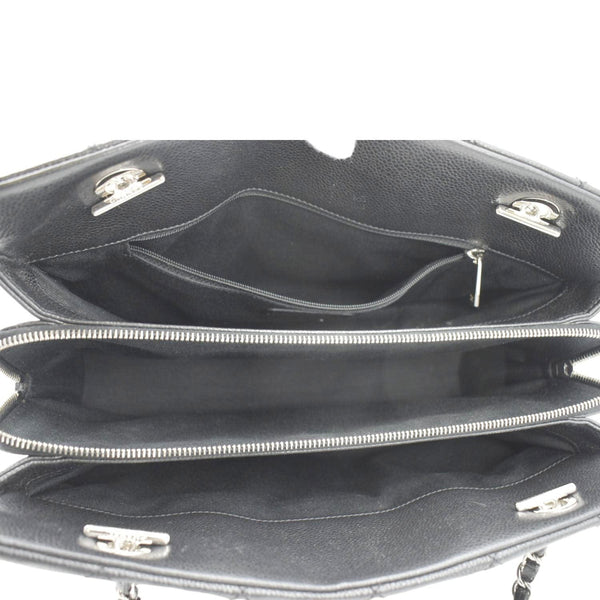 CHANEL Leather Shopping Black Tote Bag open view