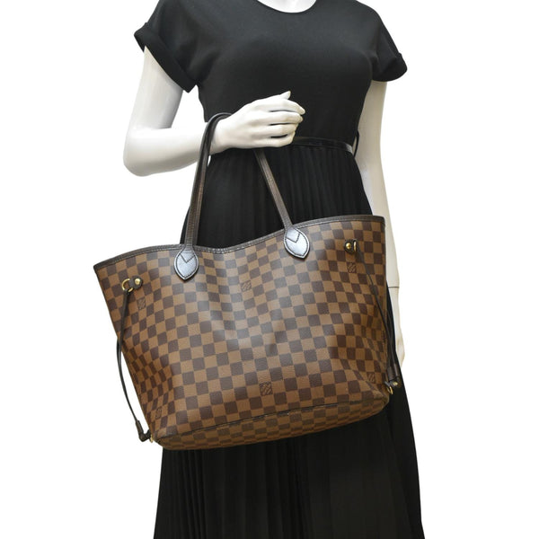 LOUIS VUITTON Neverfull MM Damier Ebene Shoulder Bag Brown