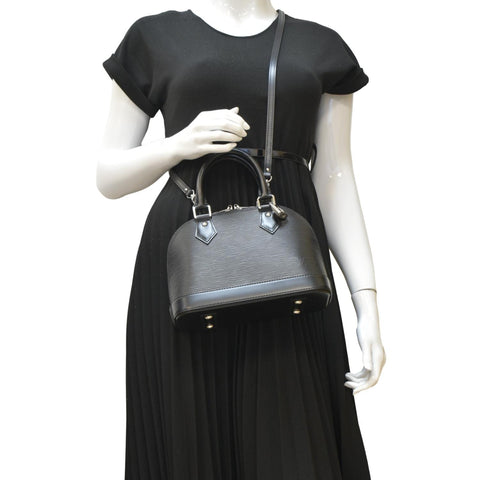 LOUIS VUITTON Alma BB Epi Leather Satchel Crossbody Bag Black