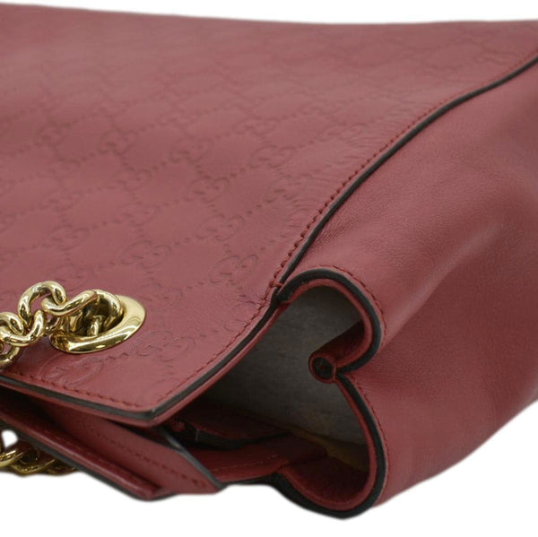 GUCCI Large Soft Signature Leather Chain Shoulder Tote Bag Red 453771