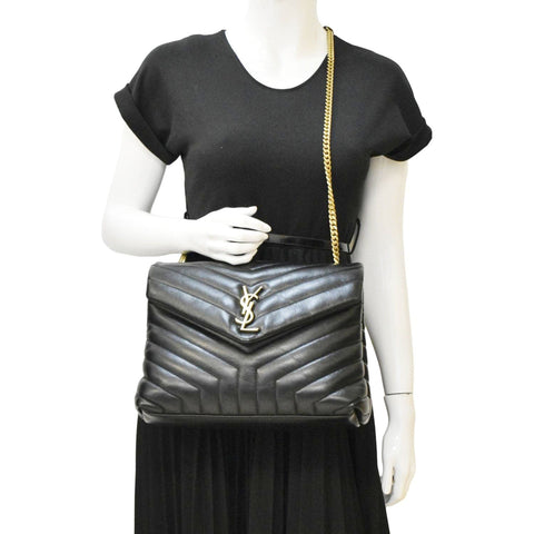 YVES SAINT LAURENT Loulou Medium Quilted Leather Crossbody Bag Black