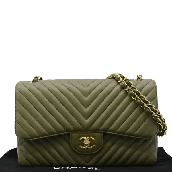 CHANEL Classic Jumbo Crossbody Bag Olive front