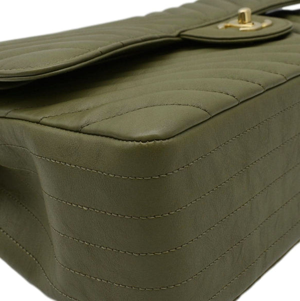 CHANEL Classic Jumbo Flap Chevron Leather Crossbody Bag Olive