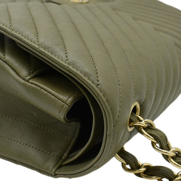 CHANEL Classic Jumbo Flap Chevron Leather Crossbody Bag Olive