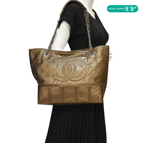 CHANEL Shopping in Moscow Quilted Calfskin Leather Tote Bag Bronze