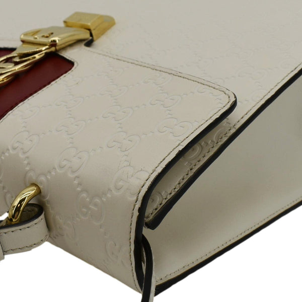 GUCCI Sylvie Medium GG Signature Leather Top Handle Shoulder Bag Off White 431665