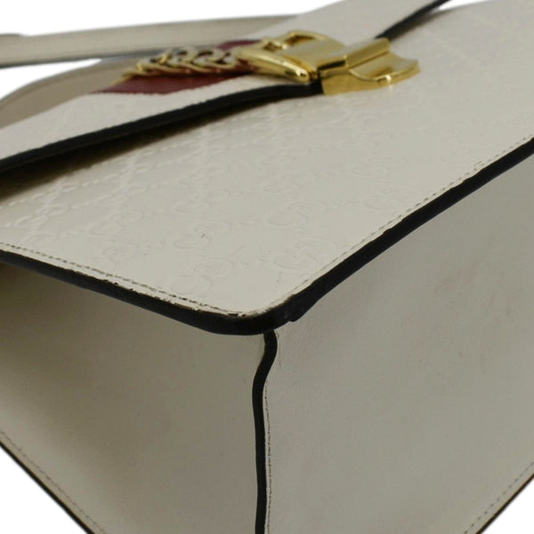 GUCCI Sylvie Medium GG Signature Leather Top Handle Shoulder Bag Off White 431665