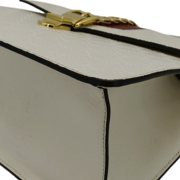 GUCCI Sylvie Medium GG Signature Leather Top Handle Shoulder Bag Off White 431665