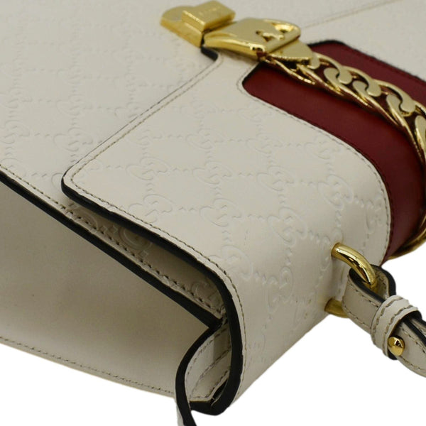 GUCCI Sylvie Medium GG Signature Leather Top Handle Shoulder Bag Off White 431665