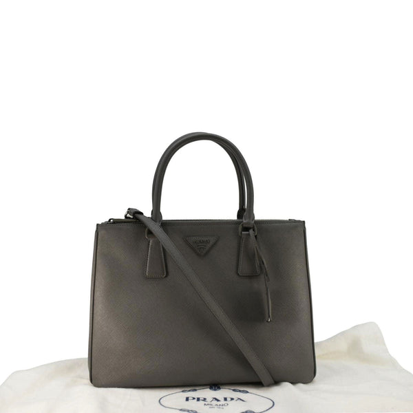 PRADA Galleria Double-Zip Medium Saffiano Leather Tote Bag Grey