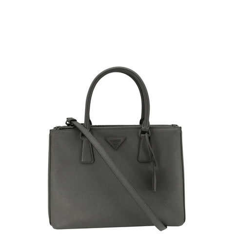 PRADA Galleria Double-Zip Medium Saffiano Leather Tote Bag Grey