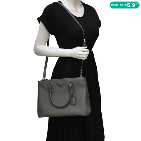 PRADA Galleria Double-Zip Medium Saffiano Leather Tote Bag Grey