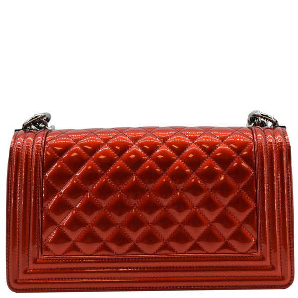 CHANEL Medium Boy Flap Metallic Patent Leather Shoulder Bag Red