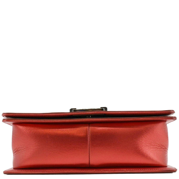 CHANEL Medium Boy Flap Metallic Patent Leather Shoulder Bag Red
