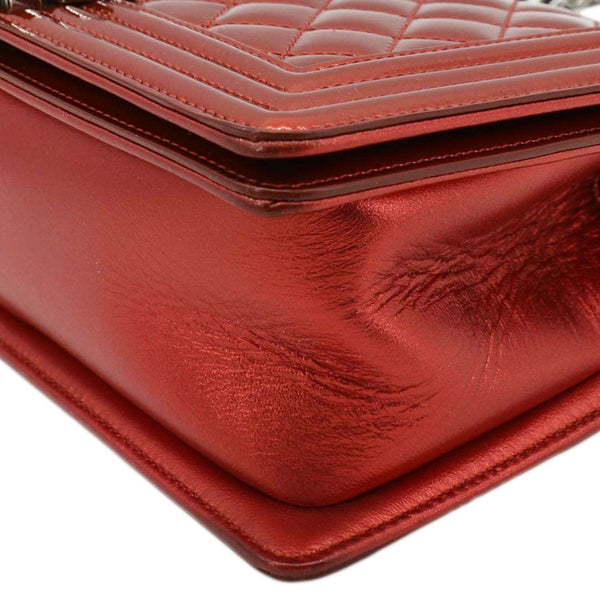 CHANEL Medium Boy Flap Metallic Patent Leather Shoulder Bag Red