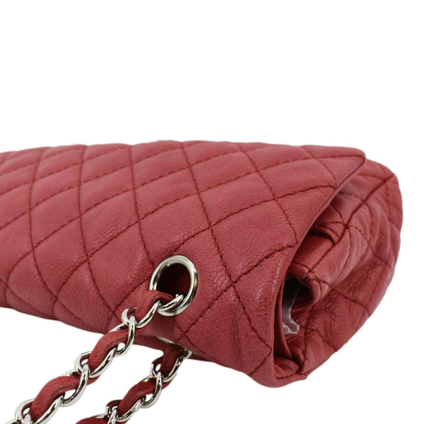 CHANEL Classic Medium Double Flap Quilted Caviar Leather Shoulder Bag Red