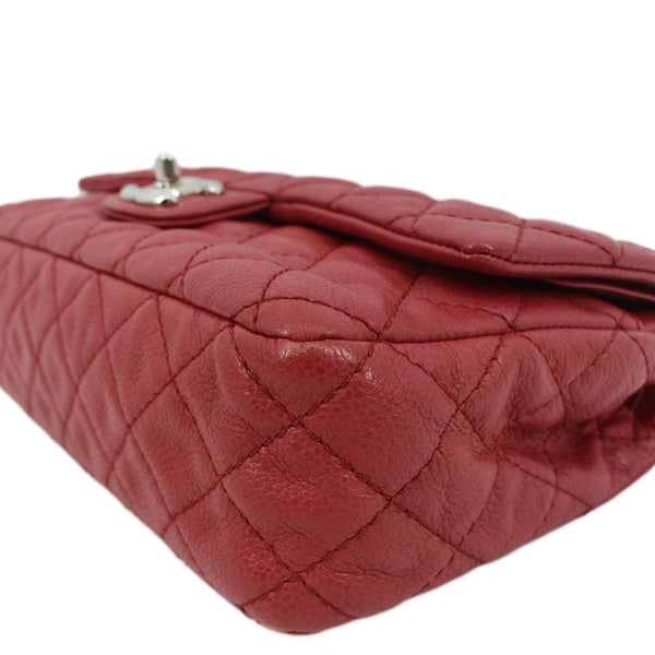 CHANEL Classic Medium Double Flap Quilted Caviar Leather Shoulder Bag Red
