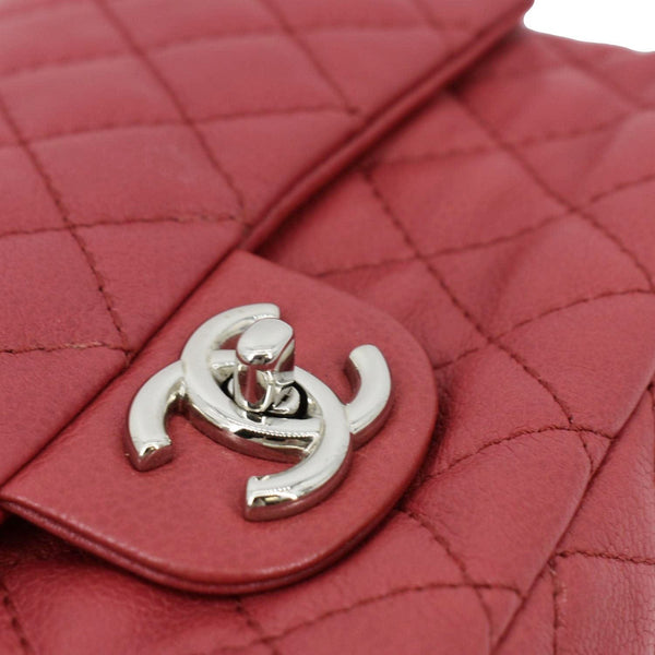 CHANEL Classic Medium Double Flap Quilted Caviar Leather Shoulder Bag Red