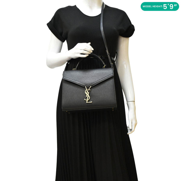 YVES SAINT LAURENT Cassandra Top Handle Leather Shoulder Bag Black