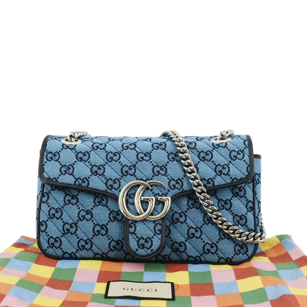 GUCCI GG Marmont Small Matelasse Canvas Shoulder Bag Blue 443497