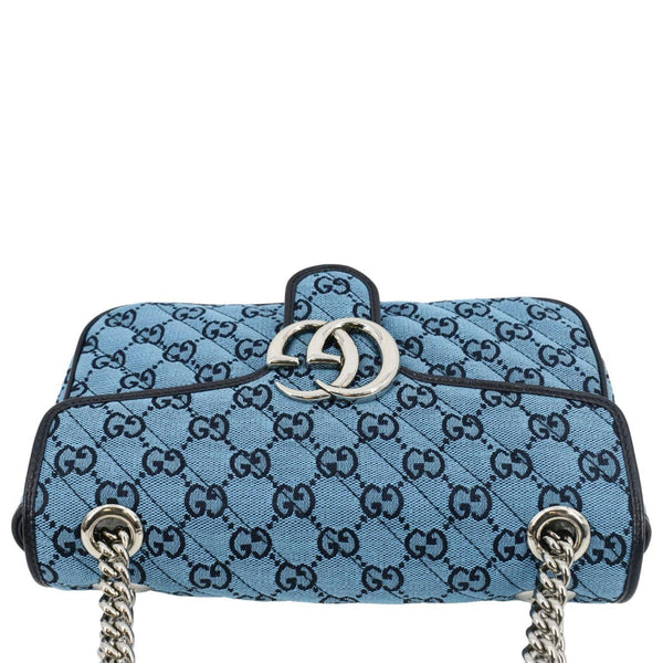 GUCCI GG Marmont Small Matelasse Canvas Shoulder Bag Blue 443497